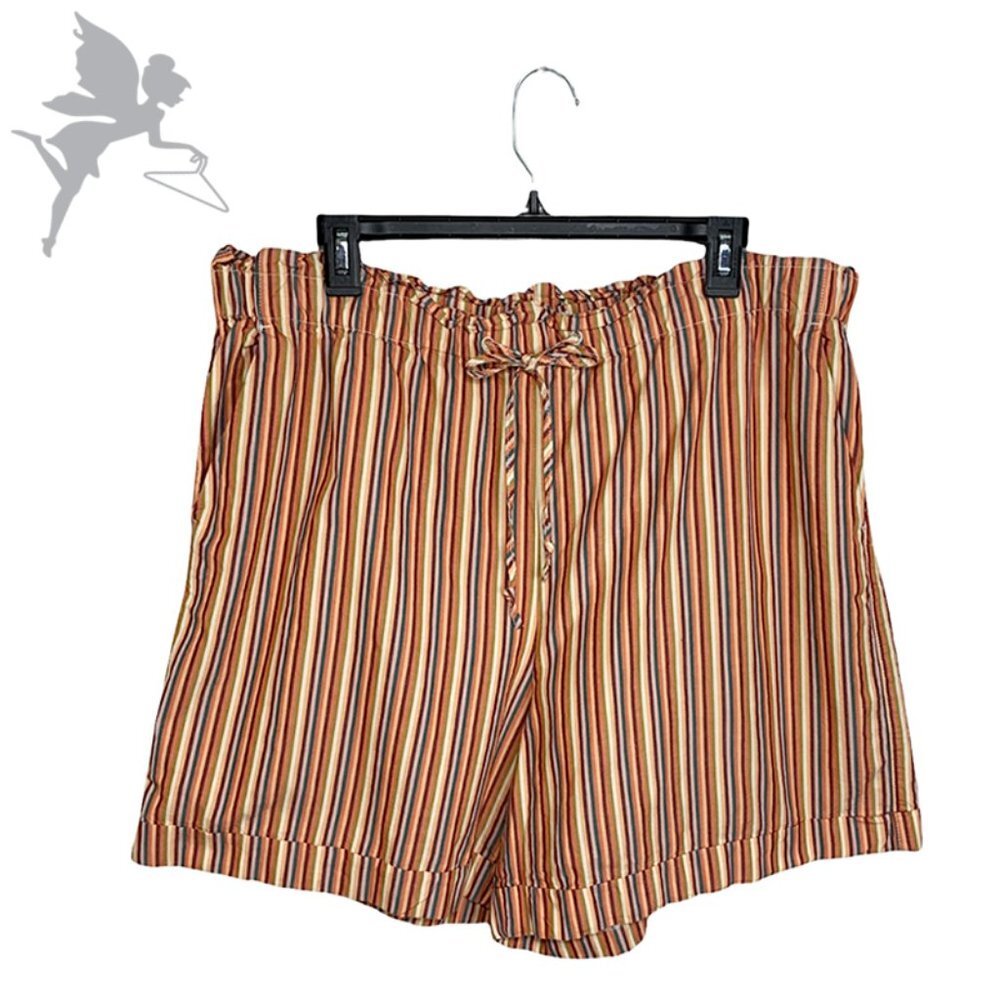 MADEWELL High Waisted Paperbag Shorts in May Rain Stripe Classic Coral - Picture 3 of 7